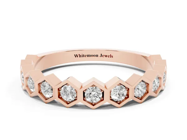 Hexagon Pave Diamond Eternity Band with Bezel Setting Rose gold