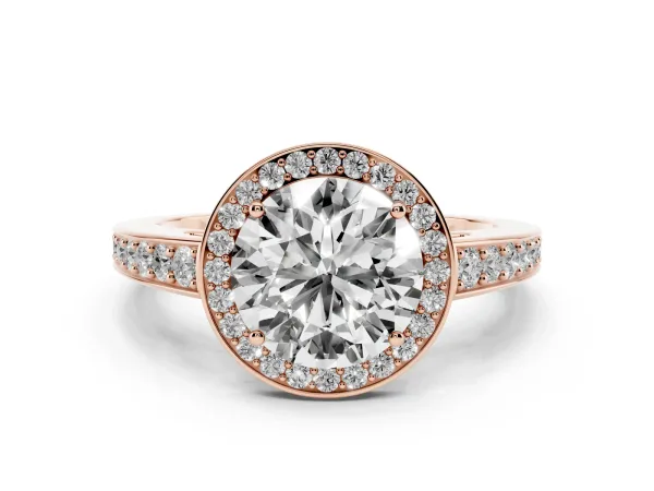 Round Cut Halo Pavé Diamond Engagement Ring with Bezel Setting Rose gold