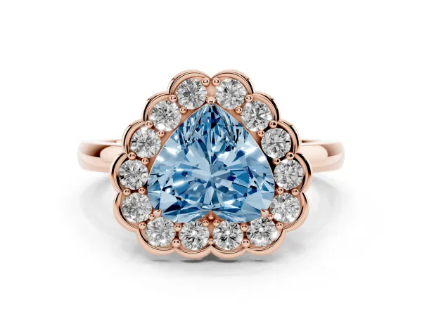 Fancy Blue Heart Cut Halo Cluster Diamond Engagement Ring with Solitaire Band and Prong Setting Rose gold