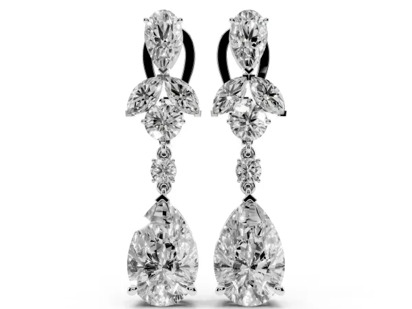 Pear, Marquise and Round Diamond Vancouver Drop Earrings Platinum