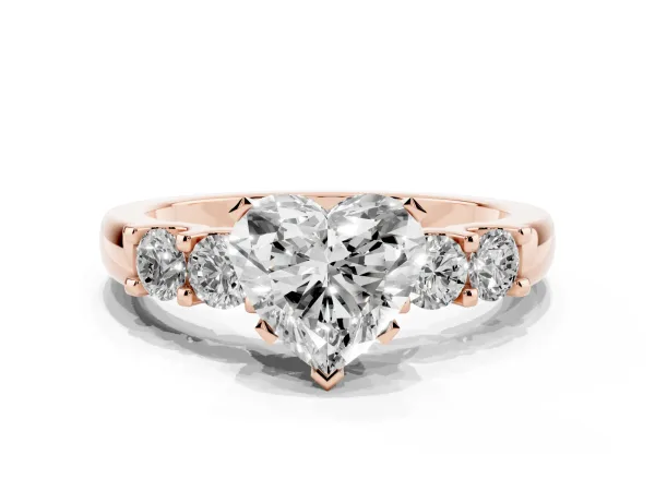 Heart Cut Brilliant Cut Diamond Five-Stone Prong Set Engagement Ring with Channel Band Rose gold