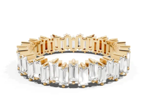 Baguette Diamond Full Eternity Ring with Prong Setting Yellow gold