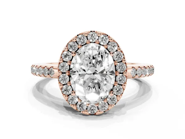 Oval Cut Diamond Pavé Halo Ring with Four-Prong Setting Rose gold