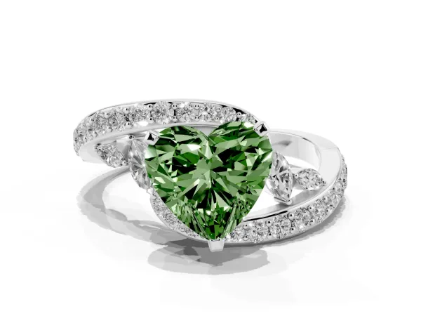 Fancy Green Heart Cut Solitaire with Pavé Twist Band and Four-Prong Setting White gold
