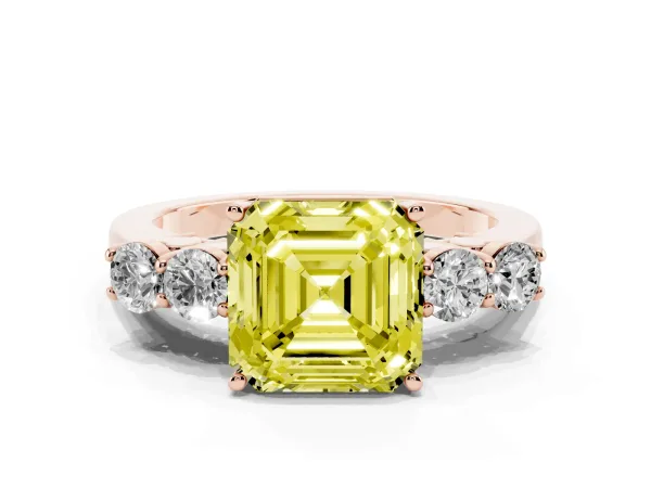 Fancy Yellow Asscher Cut Cut Diamond Five-Stone Prong Set White Gold Ring Rose gold