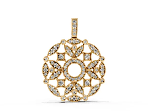 Round Diamond Pavé Filigree Pendant Yellow gold