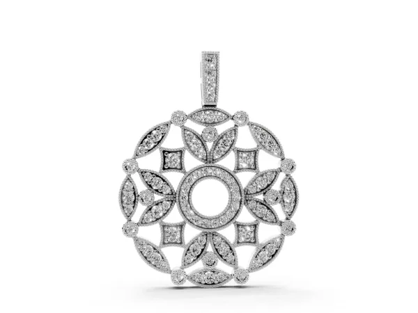 Round Diamond Pavé Filigree Pendant Silver