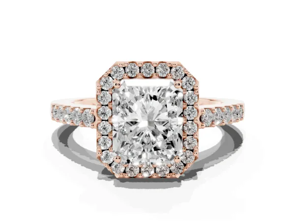 Radiant Cut Halo Diamond Pavé Solitaire Ring Rose gold