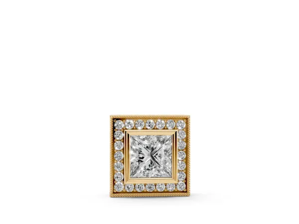 Princess Cut Halo Bezel Pendant Yellow gold