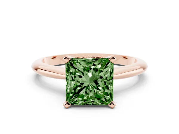 Fancy Green Princess Cut Diamond Solitaire Engagement Ring with Classic Band and Four-Prong Setting Rose gold