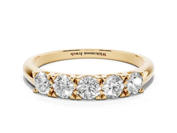 Round Diamond Channel Set Half Eternity Band with Shared Prong Setting Yellow gold