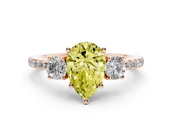 Fancy Yellow Three-Stone Pear Cut Cut Diamond Pavé Band with Prong Setting Rose gold