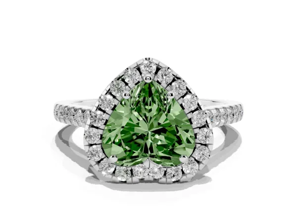 Fancy Green Heart Cut Halo Pavé Diamond Engagement Ring with Four-Prong Setting Platinum