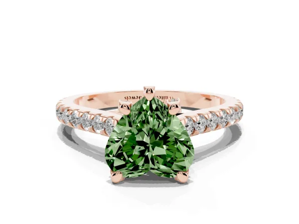 Fancy Green Heart Cut Brilliant Diamond Solitaire with Pavé Band and Four-Prong Setting Rose gold