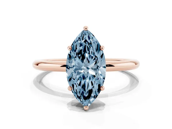 Fancy Blue Marquise Cut Solitaire Diamond Ring with a Classic Band and Four-Prong Setting Rose gold