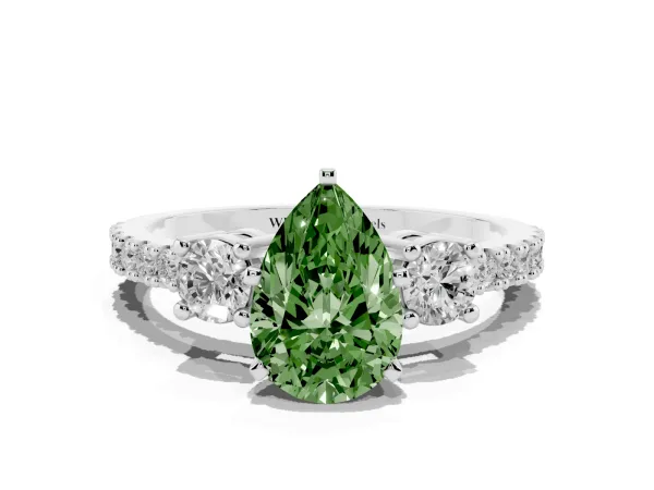Fancy Green Pear Cut Three-Stone Diamond Pavé Band with Prong Setting Platinum