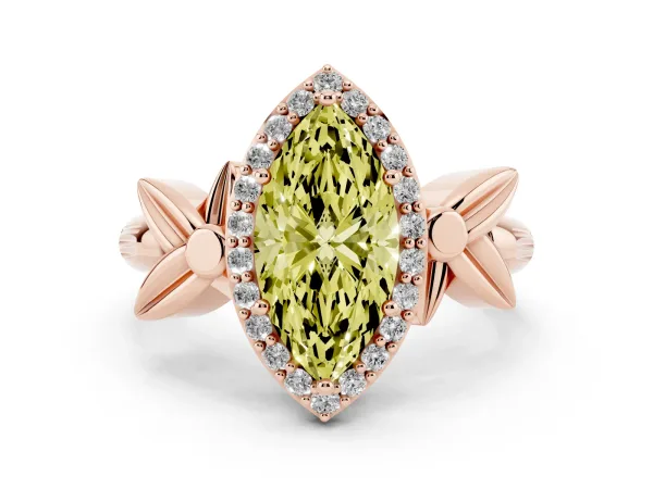 Fancy Yellow Marquise Cut Halo Diamond Floral Band with Four-Prong Setting Rose gold