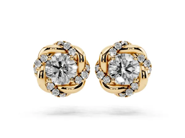 Round Diamond Oceana Halo Stud Earrings Yellow gold