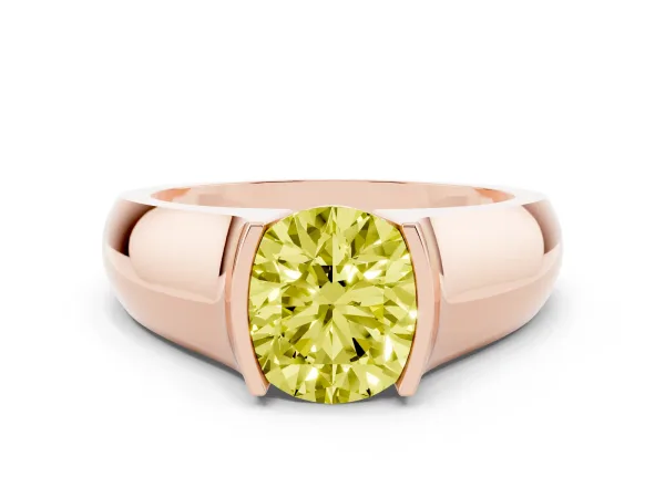 Fancy Yellow Round Cut Solitaire Bezel Set Diamond Ring with Wide Band Rose gold