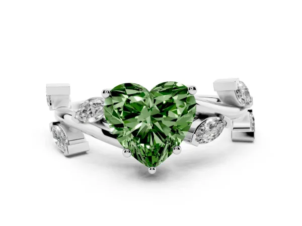 Fancy Green Heart Cut Solitaire Twisted Band Marquise Accent Prong Setting Ring Platinum