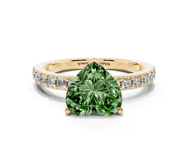 Fancy Green Heart Cut Cut Diamond Solitaire with Pave Band and Four-Prong Setting Yellow gold