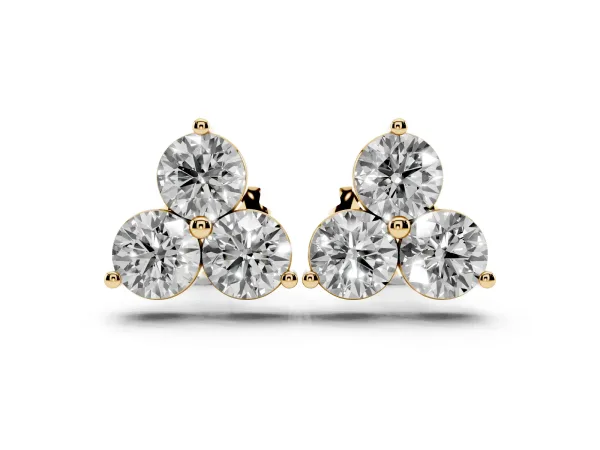 Triangular Cluster Round Diamond Stud Earrings with Prong Setting Yellow gold