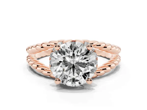Round Cut Halo Twisted Band Four-Prong Ring Rose gold