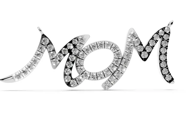 Pavé Round Diamond Script Pendant with Prong Setting Silver