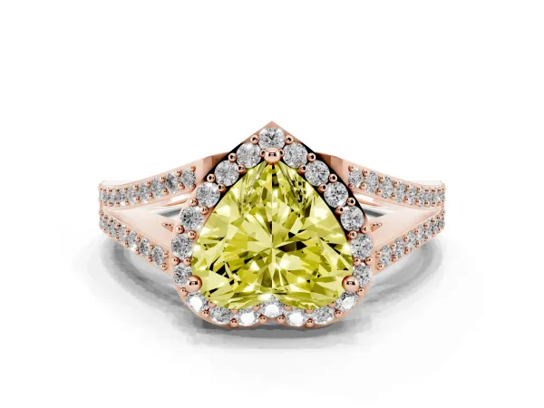 Fancy Yellow Heart Cut Halo Split Shank Pave Diamond Ring with Four-Prong Setting Rose gold