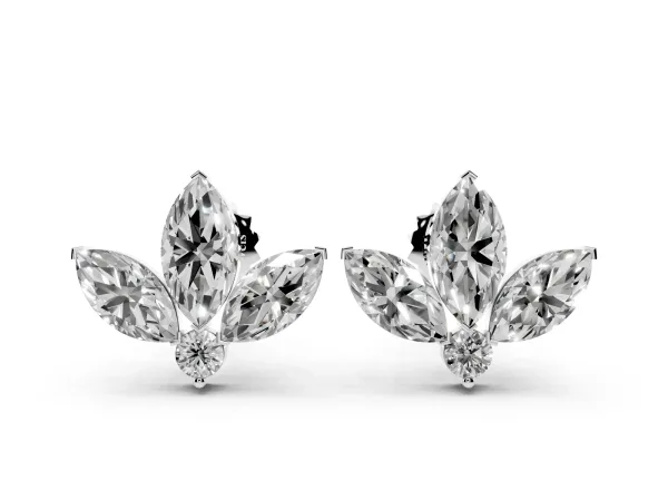 Marquise Cluster Stud Earrings with Round Prong Setting White gold
