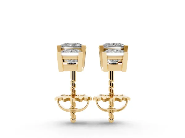 Three-Stone Princess Cut Channel Set Earrings with Bar Prong Setting Yellow gold