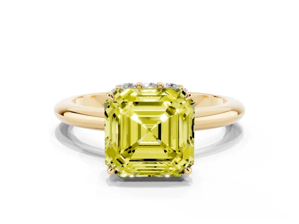 Fancy Yellow Asscher Cut Brilliant Solitaire Engagement Ring with Six-Prong Setting and Classic Band Yellow gold