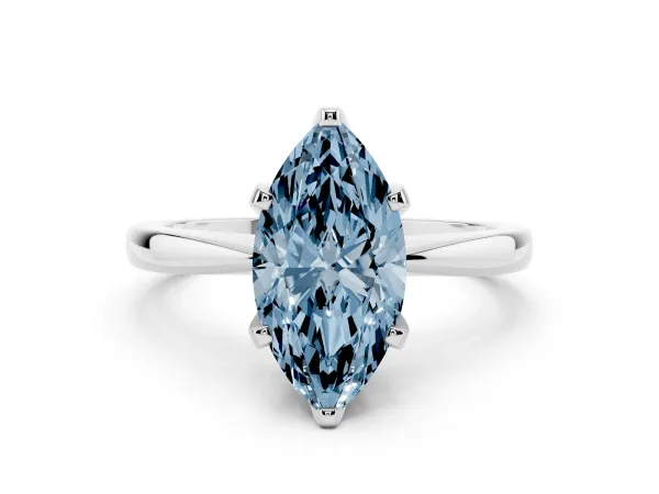 Fancy Blue Marquise Cut Solitaire Engagement Ring with Six-Prong Setting and Tapered Band White gold