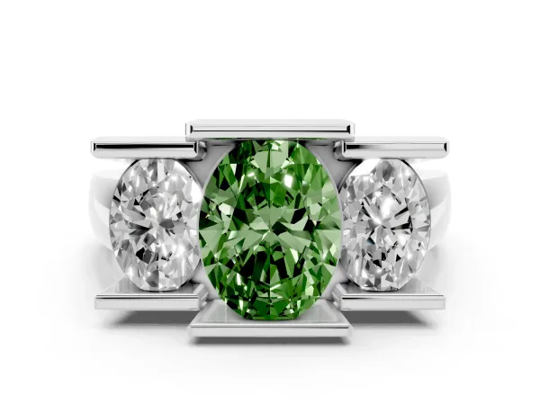 Fancy Green Three Stone Oval Cut Cut Channel Set Diamond Ring White gold