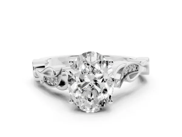Oval Cut Solitaire Vine Band with Milgrain Prong Setting Platinum
