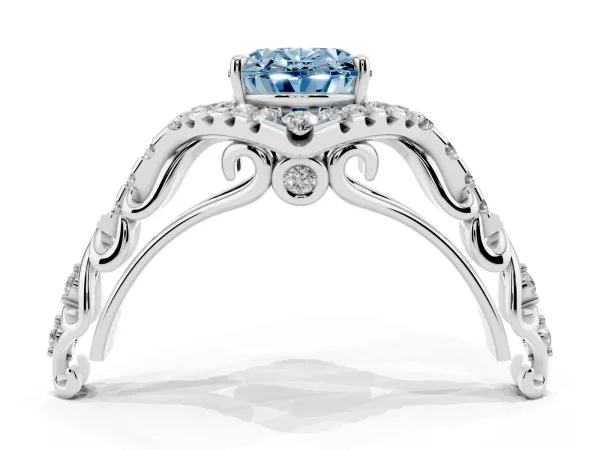 Fancy Blue Oval Cut Diamond Solitaire Ring with Hidden Halo and Pavé Band Platinum