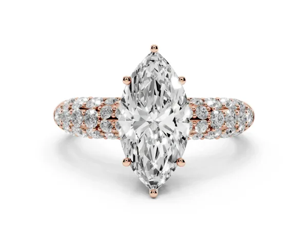 Marquise Cut Diamond Pavé Band Solitaire Ring with Four-Prong Setting Rose gold