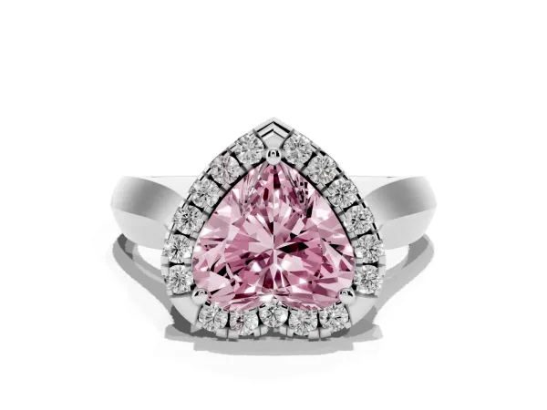 Fancy Pink Heart Cut Cut Halo Solitaire Engagement Ring with Square Band and Four-Prong Setting White gold