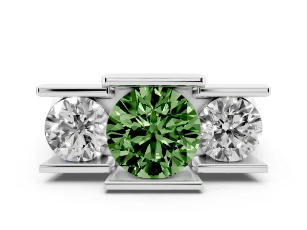 Fancy Green Three Stone Round Cut Cut Channel Set Diamond Ring White gold