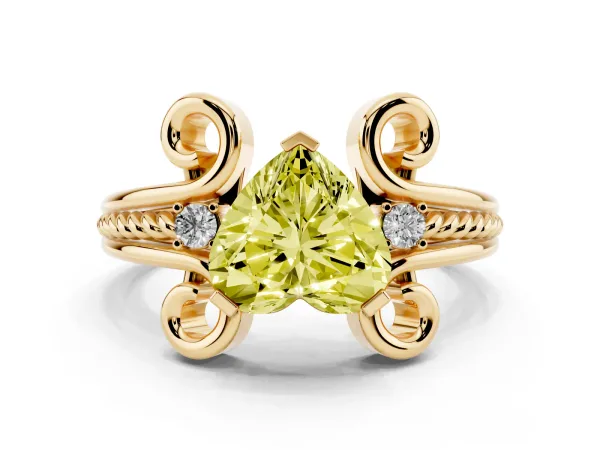 Fancy Yellow Heart Cut Solitaire Twisted Band Scroll Prong Ring Yellow gold