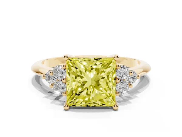 Fancy Yellow Princess Cut Cut Diamond Cluster Ring with Solitaire Band and Four-Prong Setting Yellow gold