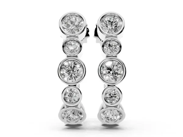 Bezel Set Round Diamond Hoop Earrings Silver
