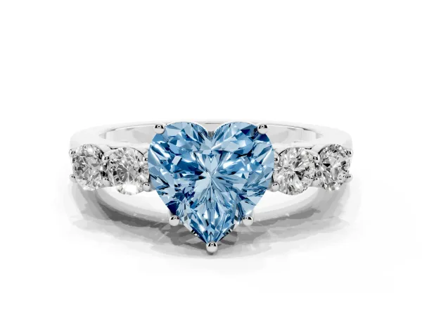 Fancy Blue Heart Cut Cut Diamond Five-Stone Prong Set White Gold Ring White gold