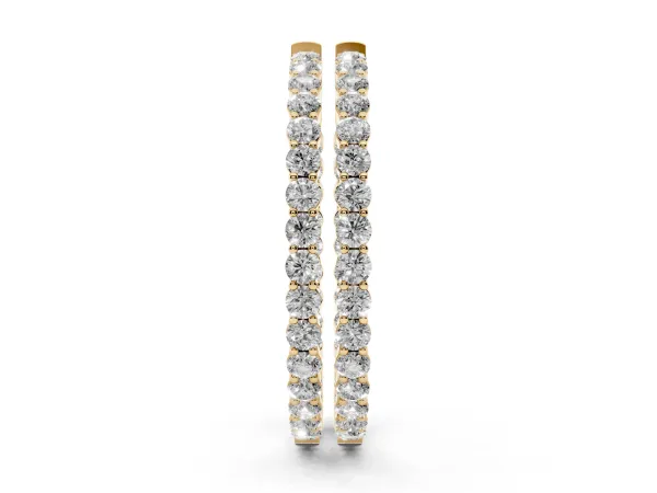 Round Diamond Eternity Hoop Earrings with Pavé Setting and Shared Prong Yellow gold