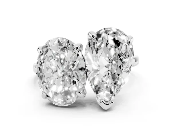 Oval and Pear Toi Moi Ring with Prong Setting and Plain Band White gold