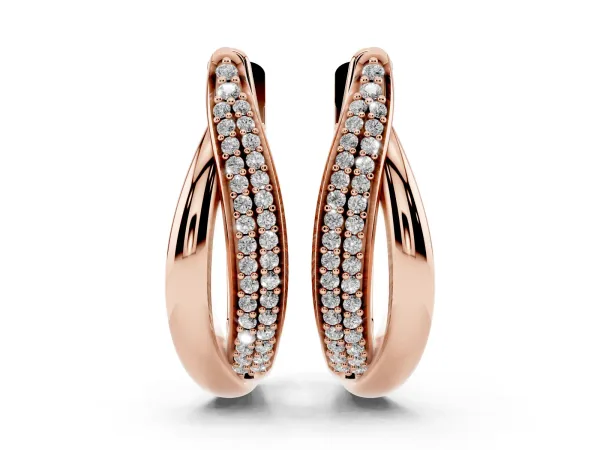 Round Diamond Double Row Huggie Hoop Earrings Rose gold