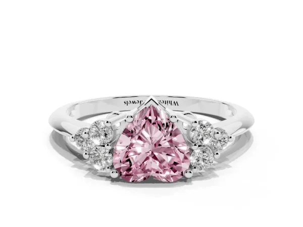 Fancy Pink Heart Cut Cut Diamond Cluster Ring with Solitaire Band and Four-Prong Setting Platinum