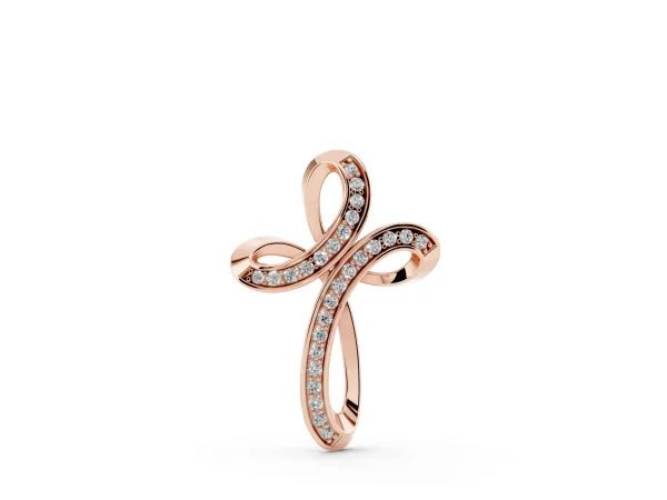 Pavé Round Diamond Prong Cross Pendant Rose gold