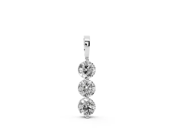 Three-Stone Round Diamond Drop Pendant with Four-Prong Setting Silver