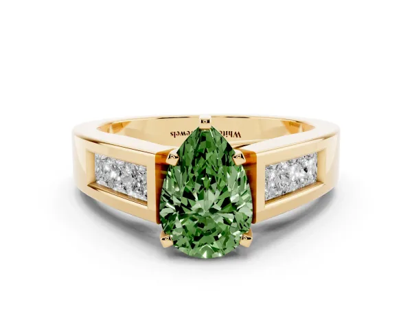 Fancy Green Pear Cut Cut Channel Set Solitaire Ring with Four-Prong Setting Yellow gold